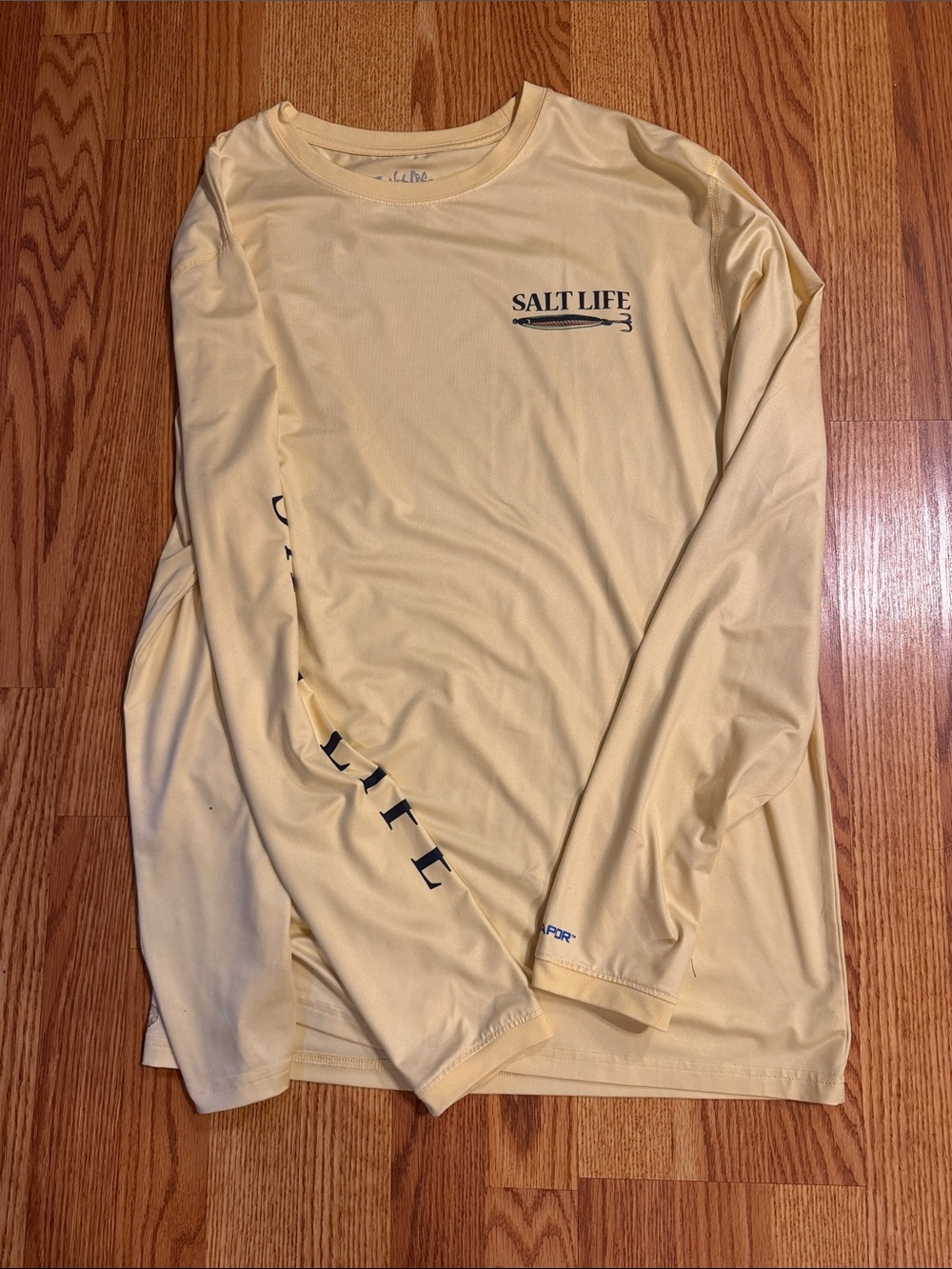Salt Life Men's Long Sleeve Performance Tee in Pale Yellow with Navy Logo